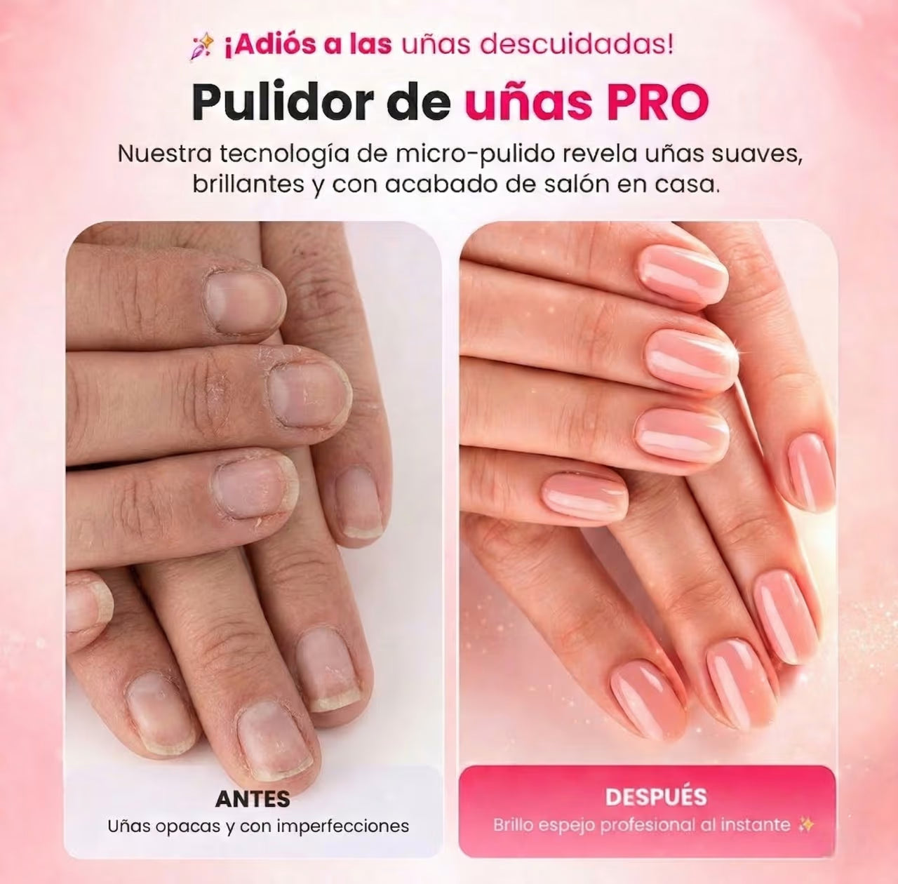 Kit Belleza Xpress (Cepillo 3 en 1 + pulidor de uñas + Polvo Glitter)